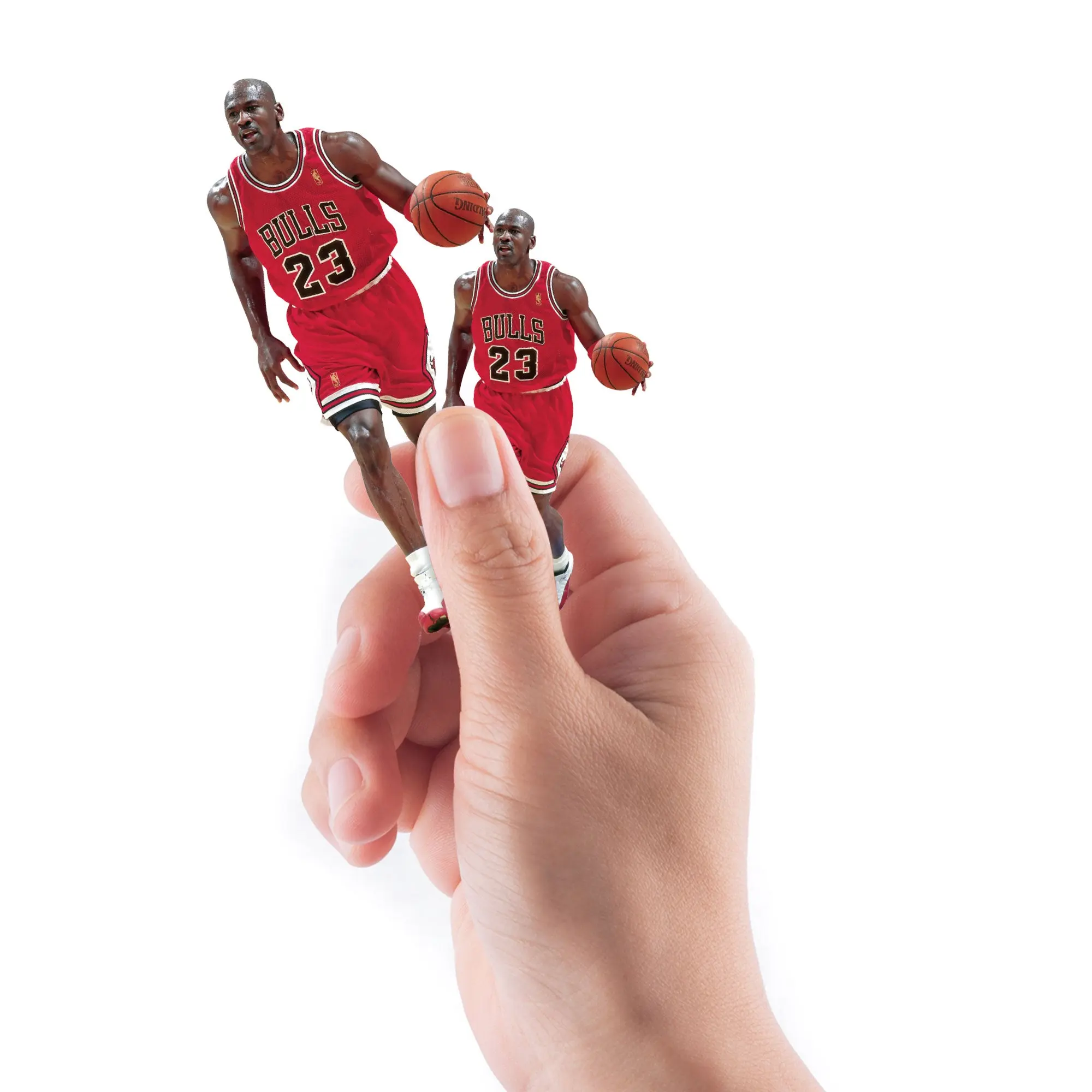 Officially Licensed NBA Removable Adhesive Decals - Sheet of 5 Chicago Bulls Player Michael Jordan Dribbling MINIS, 2.5"x4"/5"x7" Sizes, Indoor Use, No Tape or Tacks Required, Resists Tears, Rips & Fading, Reusable Design