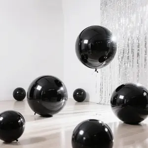 2-Pack Orbz Mylar Foil Balloons, 43" Metallic Black Large Round Sphere Helium or Air-Filled Party Decorations