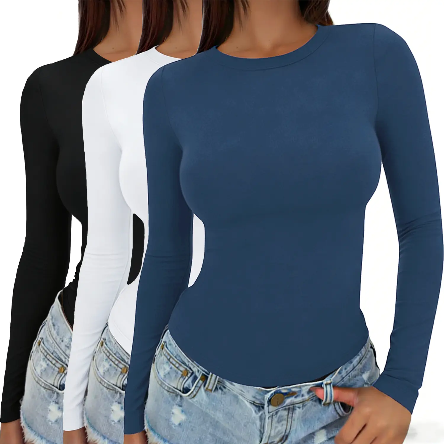 【Limited Time Deal】【Fast Shipping】Women's Long Sleeve Slim Round Neck Crop Undershirt, Everyday Fabric Streetwear Basic Minimalist Womenswear Top