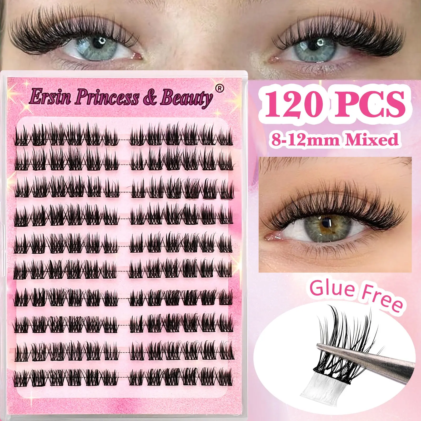 120 Pairs Self-Adhesive Glue-Free False Eyelashes, Wispy Eyelash Clusters, Mixed Lengths 8-12mm, Anime Cosplay, Cosmetic, Natural Voluminous, Travel Friendly, Long Lasting, Soft Cluster Eyelashes