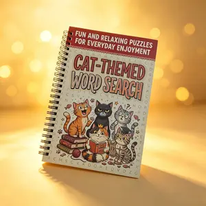 Cat Theme Word Search Book, Fun Brain Teaser Activity, Cat Puzzle Game, Perfect Gift for Animal Lovers, Engaging Entertainment, Spiral Bound Notebook