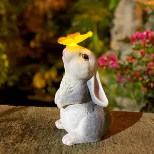 Easter Solar Rabbit Garden Statue – Cute Butterfly Accent Patio Sculpture, Outdoor/Lawn Spring Decor, Unique Funny Gift for Mom, Grandma & Women
