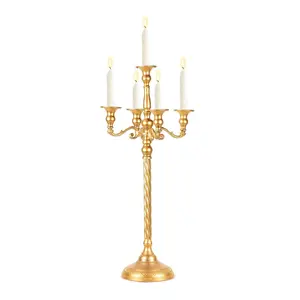 Wedding Candelabra Tall Floor Candelabra, Gold 5-stem Candelabras, 24.8" Metal Candle Holder Candelabra, Antique Spiral Candle Holder Centerpiece Stand for Party Dinner Events Aisle Reception, Wedding Home Decoration Candle Candelabra Centerpiece Stand