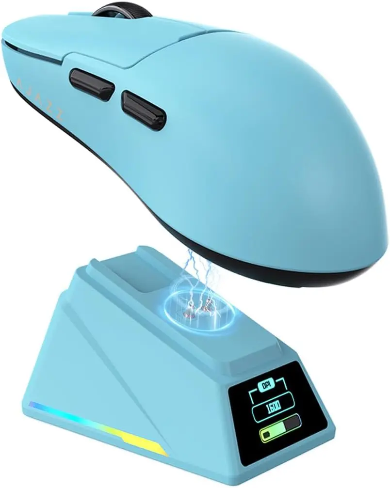 Ajazz AJ159 APEX Wireless Gaming Mouse, PC Accessories, 56g Ultra-Lightweight Ambidextrous Design, PAW3950 Sensor, Tri-Mode Connectivity, 32000 DPI, with TFT Color Screen Charging Dock