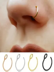Unisex Stainless Steel Fake Nose Rings Piercing Jewelry Set, Casual Plain Design, Suitable for Daily Wear, Men & Women