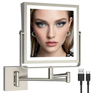 RUACQ Magnifying Makeup Mirror 10X Wall Mounted, 3 Color Lights, Brushed Nickel