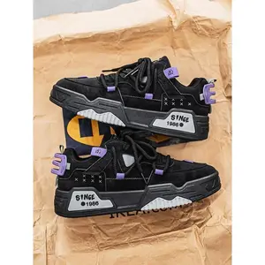 Unisex Fashionable Patchwork Design Lace Up Sneakers, Casual Comfortable Sports Low Top Shoes, Trendy All-match Sneakers for Daily Wear