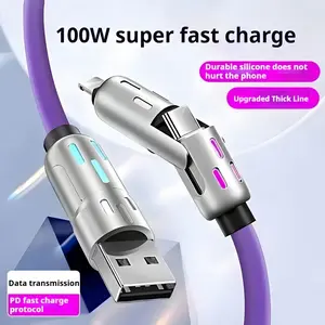 Car Accessories 4-In-1 Multi USB Charging Cable, Supports USB a Type-C Lightning Connector, Max 240w Super Fast Charging, for iPhone iPad Samsung Laptop, Multifunctional Charging Cable