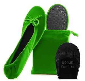 Silky Toes Women’s Velvet Foldable Ballet Flats K-Green Small