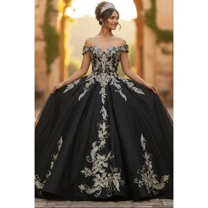 Black And Gold Quinceanera Dresses Off Shoulder Ball Gown - TikTok Shop Black And Gold Quinceanera Dresses Off Shoulder Ball Gown - TikTok Shop
