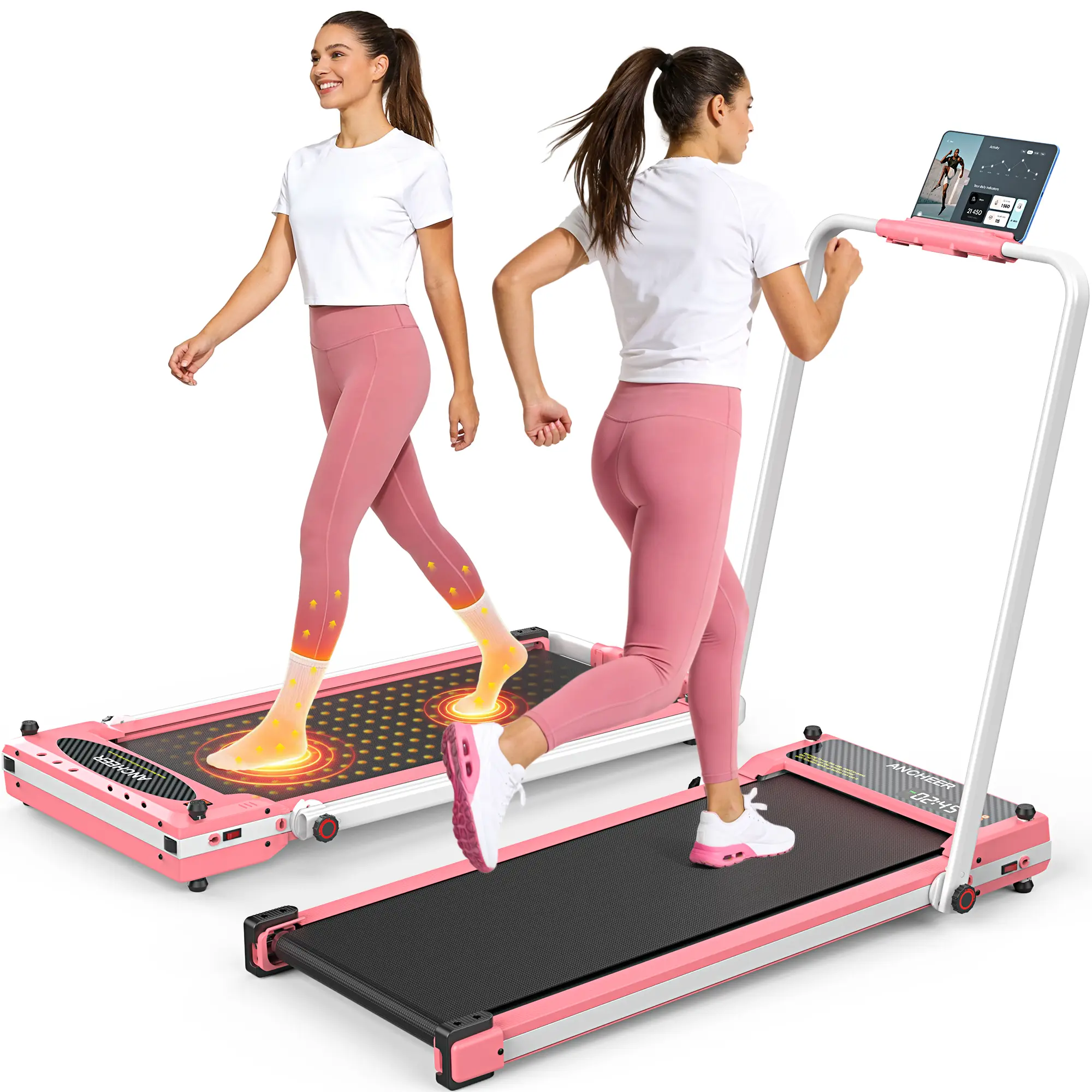 【DealsForYourDays】2-in-1 treadmill with running and walking massage functions, The armrests fold down, and the casters make it easy to move ,maximum weight capacity of 350 pounds  , Home Gym Equipment Exercise Machine Home Workout