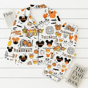 Halloween WDW Cartoon Pajamas Set, MK MN Mouse Sleepwear, Halloween Magic Kingdom Homewear, Spooky Season Gift, Halloween Boo Nightwear