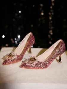 New Women's High Heel Wedding Shoes, Comfortable Floral Decorated Single Shoe, Fashionable Casual Dress Shoes, Versatile and Stylish, Stiletto Heel, Wedding Party Shoes, Dressy Shoes