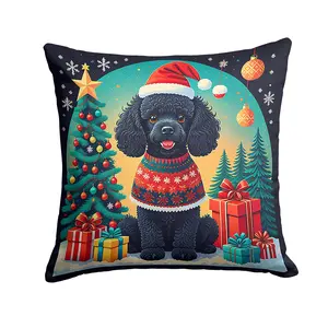 Black Toy Poodle Christmas Fabric Decorative Pillow