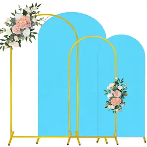 7.2FT, 6FT Wedding Arch Stand and Matching Light Blue Spandex Fitted Arch Backdrop Cover Set, Round Top Chiara Backdrop Stands and Covers for Birthday Baby Shower Banquet Decor (Light Blue)