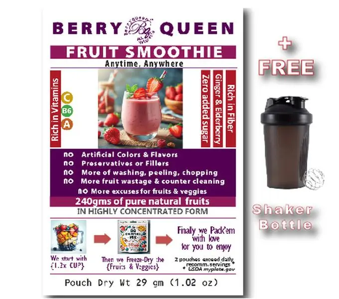 Freeze Dried Full Servings of FRUIT SMOOTHIE for the busy family | Ready in secs | No more cutting, peeling, washing, blending | 240g of pure delicious fruits, in highly concentrated form | Meets 1.2x daily servings of fruits recommended by USDA Beverage