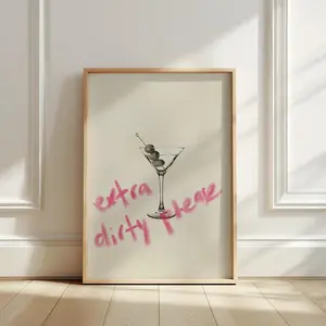 Pink Wall Art Bar, Martini Poster, Retro Cocktail Wall, Room Decor, Unframed