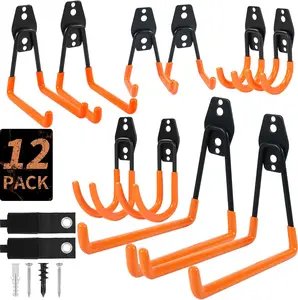 Garage Storage Hooks Heavy Duty Wall Mount Organizer with Cord Straps for Ladders, Bikes & Tools, Garage Wall Hanger Set
