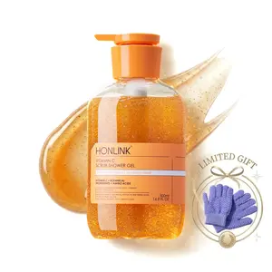 Vitamin C Scrub Body Wash - Multi-Amino Acids Base & Natural Walnut Shell Exfoliating Shower Gel, Polyquaternium-51 Intense Hydration & Herbal Barrier Repair, 16.9oz