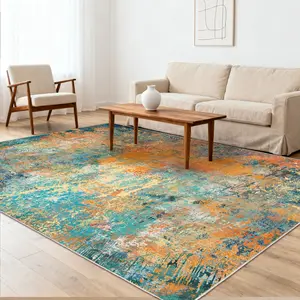 PLUMLIK Abstract Art Style Painted Rug, Abstract Splatter Pattern Carpet, Upgraded Soft Non-Slip Low Pile Washable Area Rug , Durable, Indoor/Outdoor, Decorative Carpet for Living Room, Bedroom, Patio, Camping, Home Decor, Ideal For Housewarming Gift
