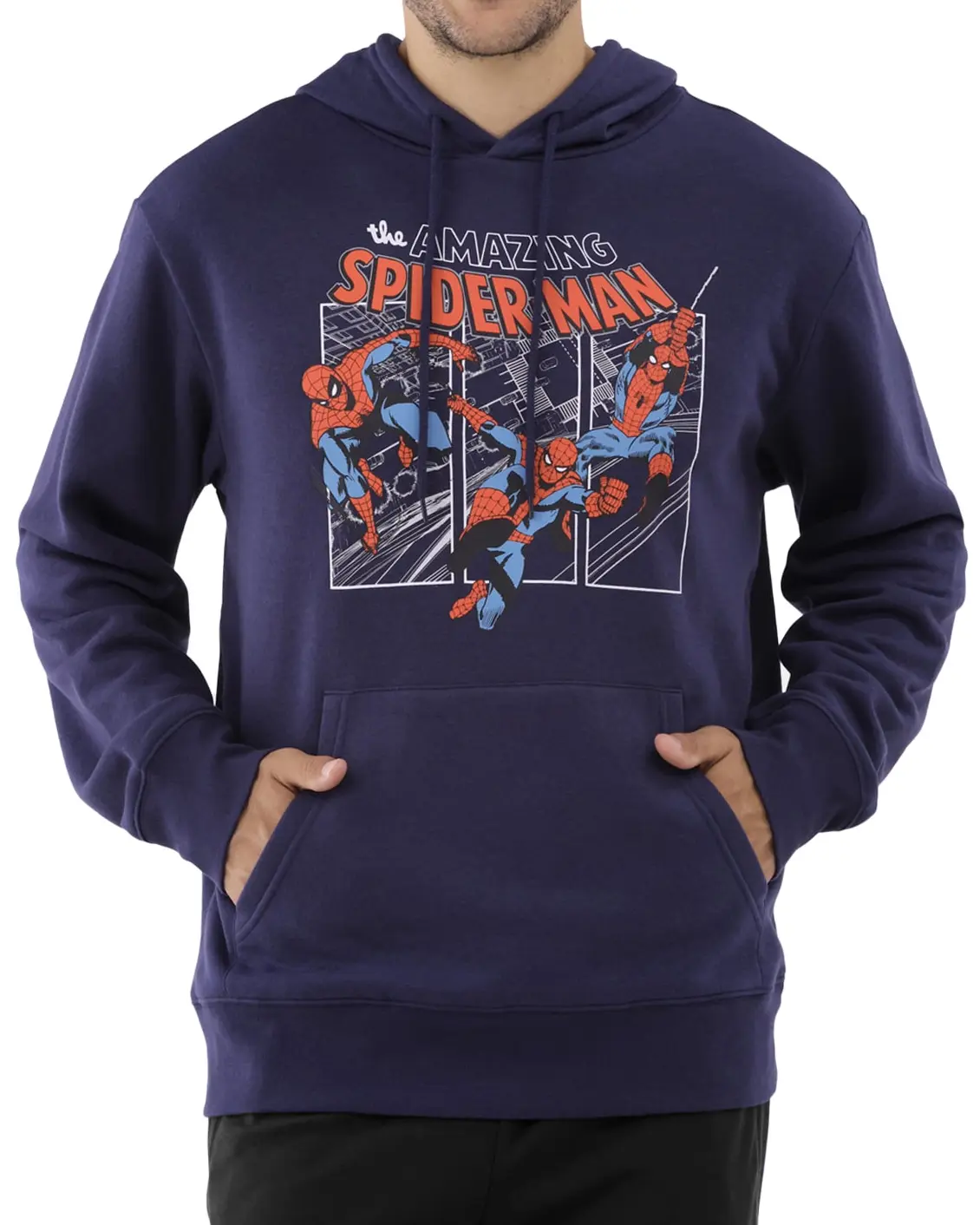 Marvel The Amazing Spider-Man Hoodie Mens Action Poses Graphic Pullover, Kangaroo, Fabric, Ribbed, Cuffed, Cargo