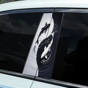 2Pcs Tai Chi Black and White Koi Theme Car Decal, Car Decorative Sticker - Peel and paste B-pillar protection, durable and old-resistant, for personalizing your vehicle, Bold visual effects, vehicle exterior decoration