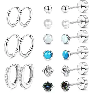 Titanium Earrings for Men Women Titanium Steel Stud Earrings for Sensitive Ears Cubic Zirconia Hypoallergenic Surgical Steel Cartilage Earrings Hoop 20G Flat Back Stud Earrings
