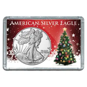 2024 $1 American Silver Eagle with Christmas Tree Holiday Gift Holder
