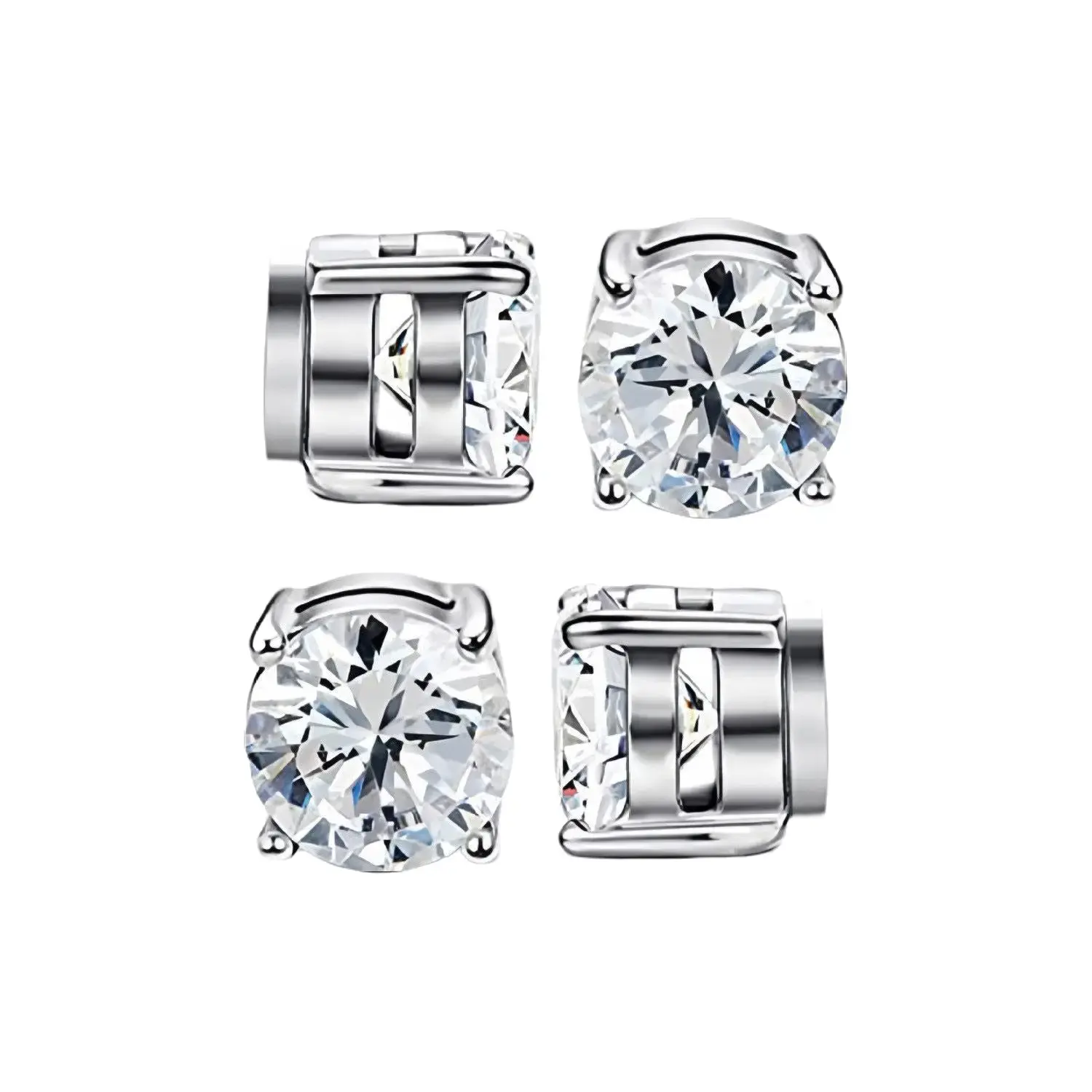 6mm Sparkling Zirconia Stud Magnetic Grip Earrings, Stainless Steel No Ear Hole Fake Earrings for Decorative Wear, Fashion Costume Jewelry Accessories
