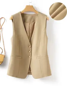 Women's V Neck Single Button Short Vest Jacket, Slim Fit Casual Fashion Outerwear for Spring & Fall, Versatile Cardigan