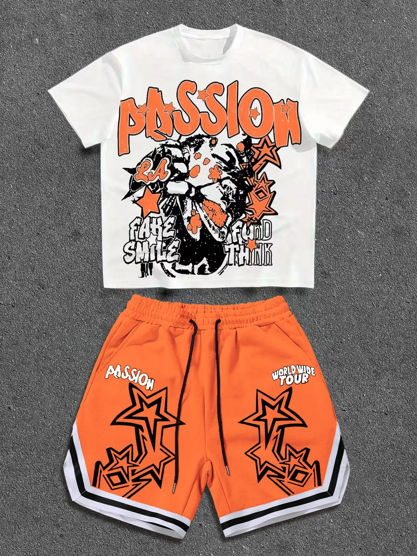 Men's Streetwear Short Sleeve Graphic Tees Matching Shorts Set, Menswear, Y2K Style, Aesthetic Casual Summer, Fashionable and Comfortable, Perfect for Daily Wear