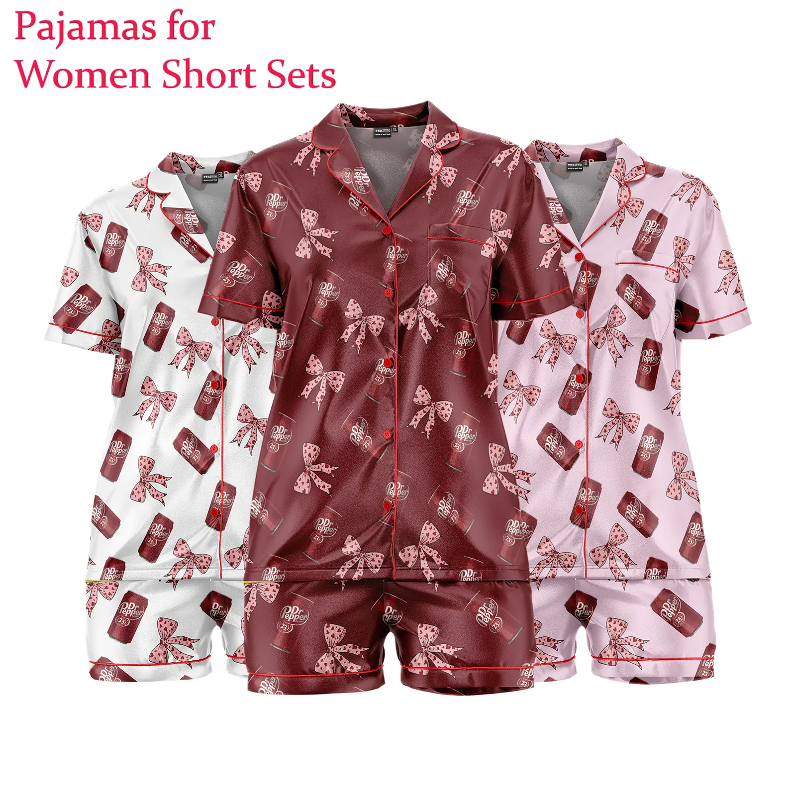 Dr Pepper Satin Silk Pajama Set- Soft and Alluring Nightwear, Loungewear, Homewear, Womenswear Christmas Gift  , Gift for Mom, Gift for her Pjs Comfort