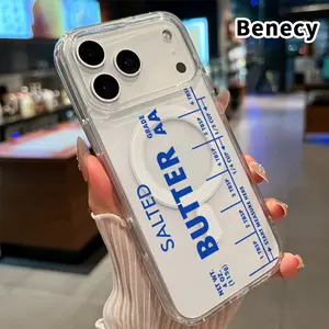 Clear Phone Case for iPhone 17 16  Pro Max Plus 15 14 13 12 11 Air E Salted Butter Measure  Pattern Magnetic Sunction Acrylic Back Full Body Protective Cover