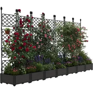 "7/4/3 Pack Raised Garden Bed with Trellis – Tall Plastic Planter Box for Climbing Plants, Outdoor Vertical Garden & Privacy Screen for Patio, Balcony, Backyard