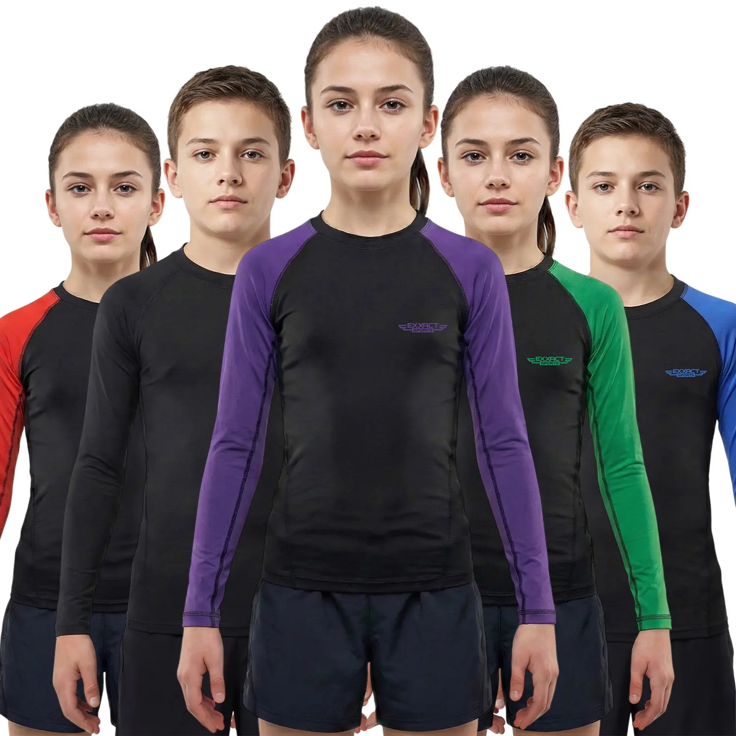 Exxact Sports Kids' IBJJF Ranked Long Sleeve Rash Guard - Moisture-Wicking Compression Shirt for BJJ, MMA Training
