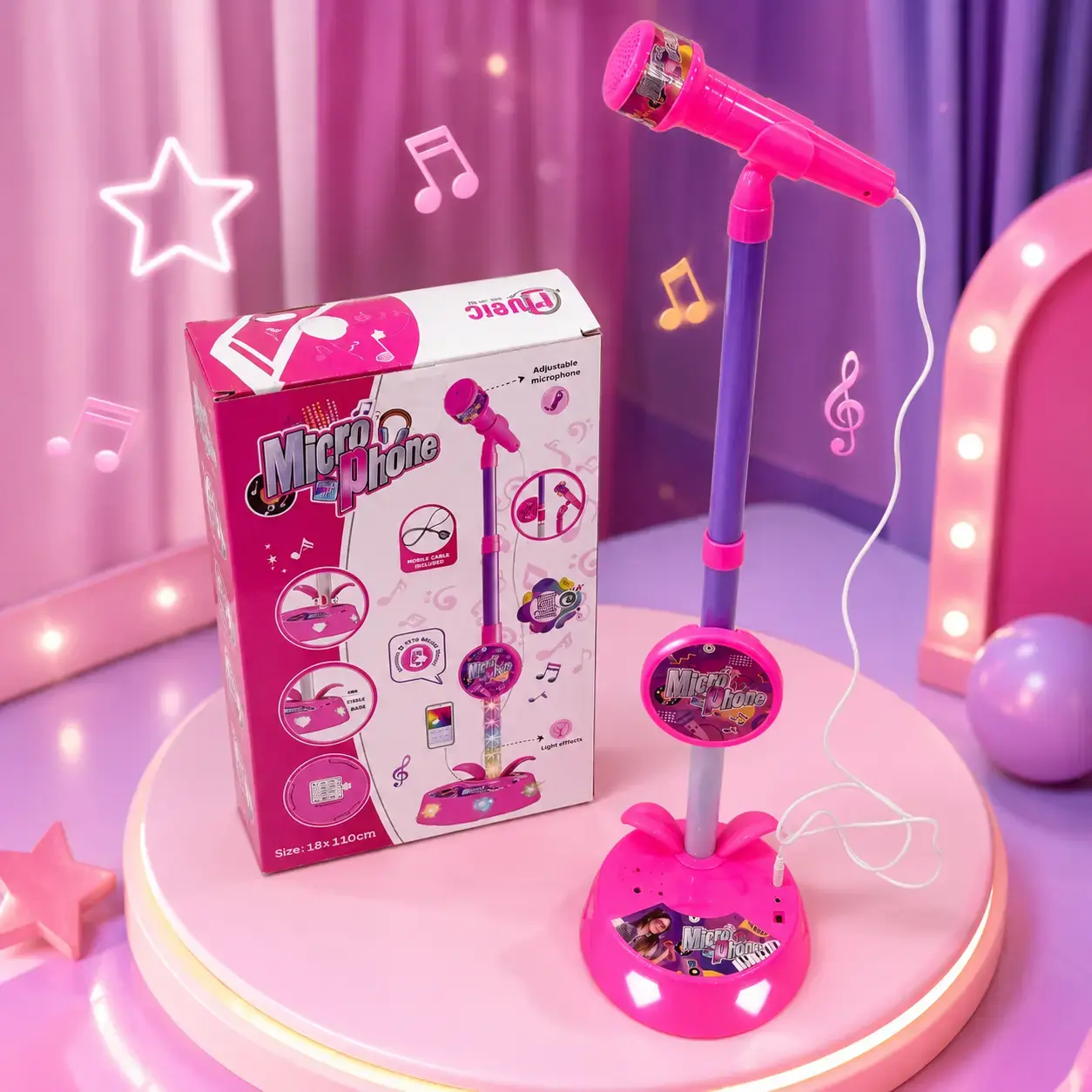 Upgraded Unisex Children's Microphone - Durable with Colorful Lights, Role Play Music Accessory, Includes Stand, USB-C Interface for Phone Song Play (Toys & Hobbies Musical Item)