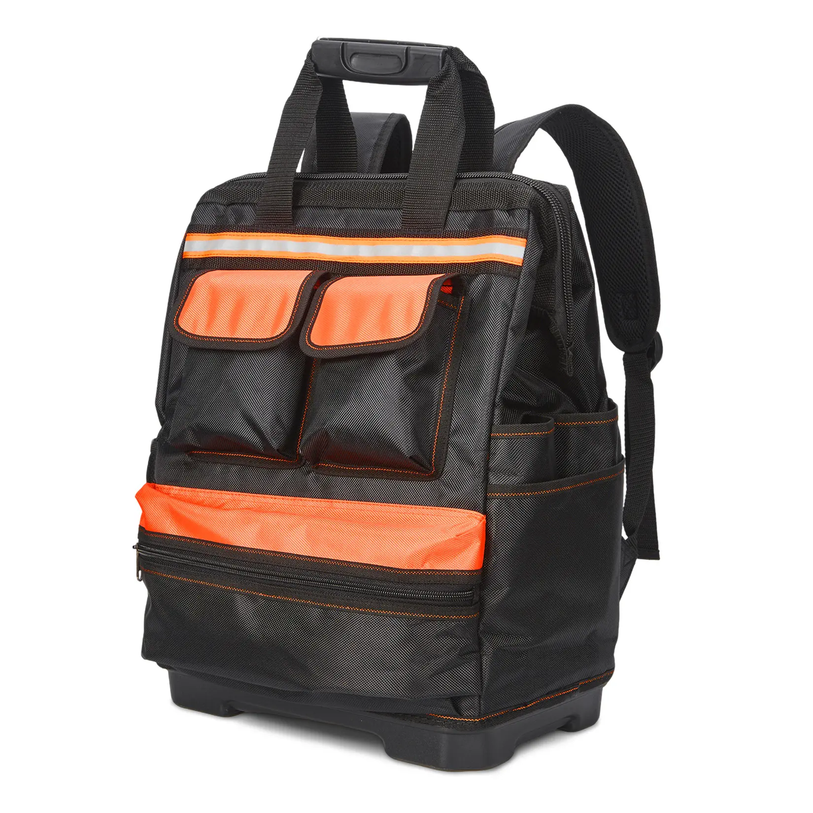 17 Inch Heavy Duty Tool Bag Oxford Tool Backpack –with Plastic Reinforced Base, Waterproof Contractor Backpack for Electrician Carpenter Handyman