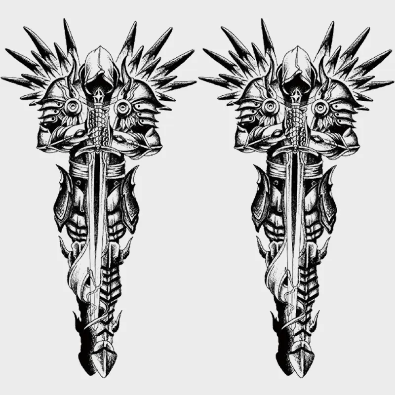 2 Pcs Medieval Knight Temporary Tattoo Stickers, Waterproof Sword & Wings Realistic Design, Detailed Line Art, Unisex Body Art Fake Tattoos