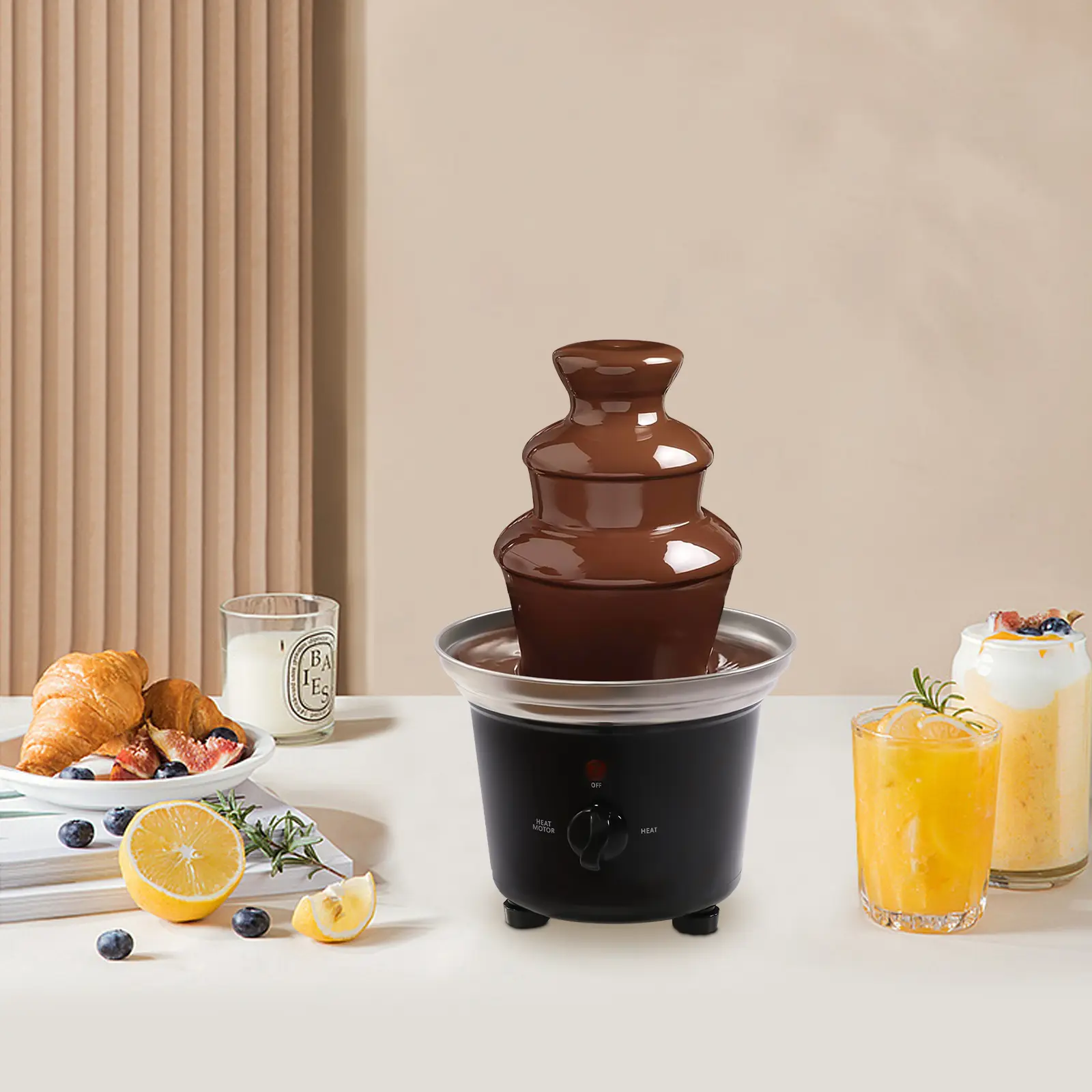 SHANGMAKEL Stainless Steel Chocolate Fountain - 0.45kg Capacity, 25W Power Food Grade Melting Machine, for Party Wedding, US Plug 120V, Black Kitchenware
