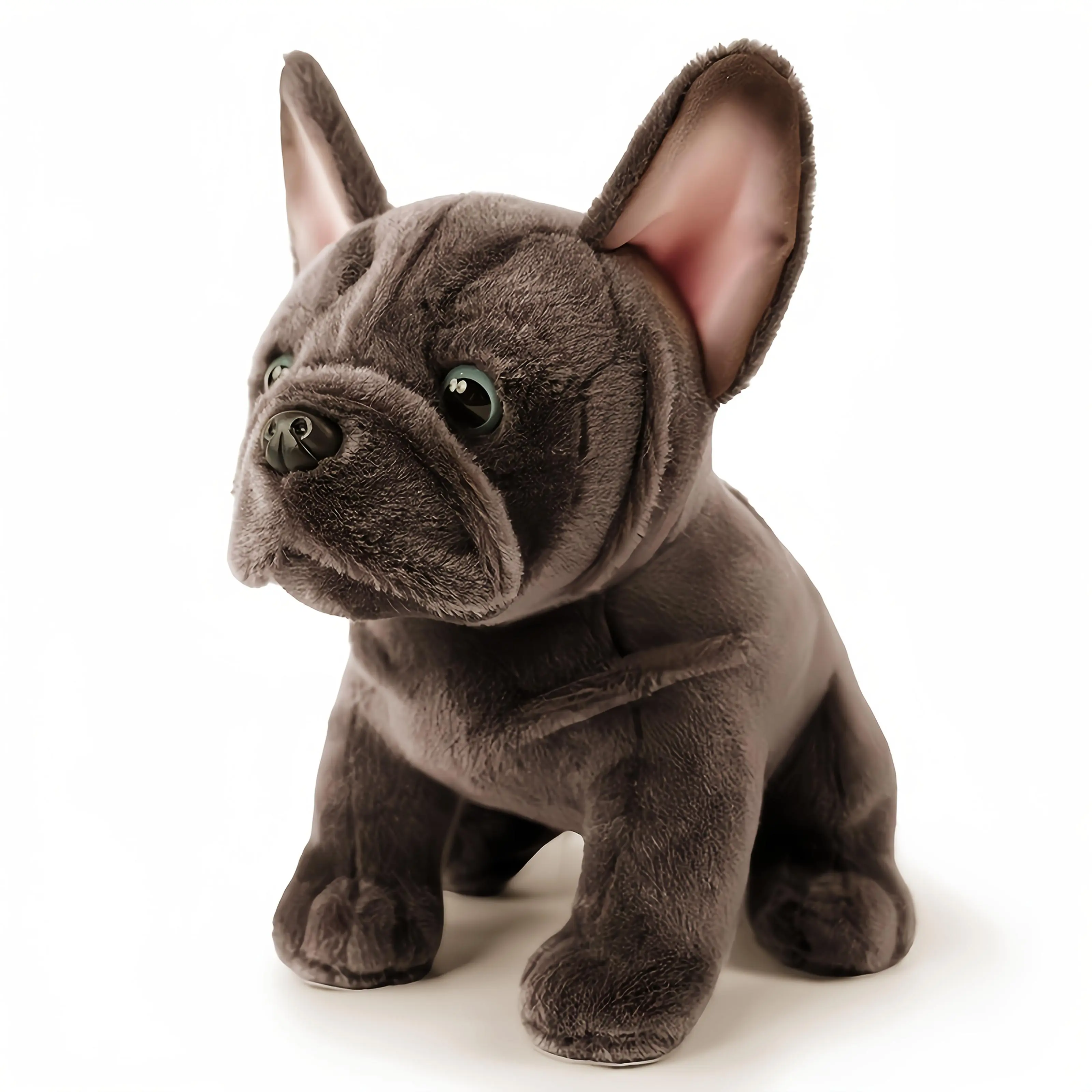 Realistic French Bulldog Plush Toy - Fluffy Ears, Big Eyes, Soft Huggable Stuffed Doll, Ideal for Collectors, Cuddly Companion Gift