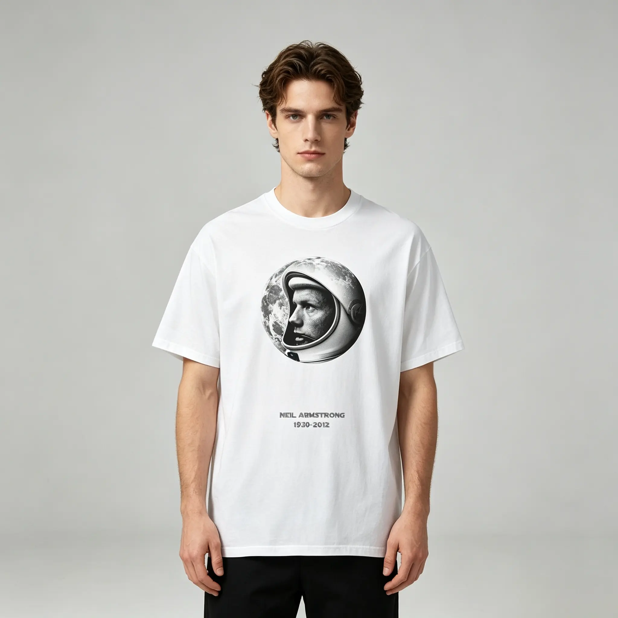 NASA T-Shirt for Men - White Crew Neck Short Sleeve with Astronaut Design, Casual Style, Perfect for Daily Wear,bundle