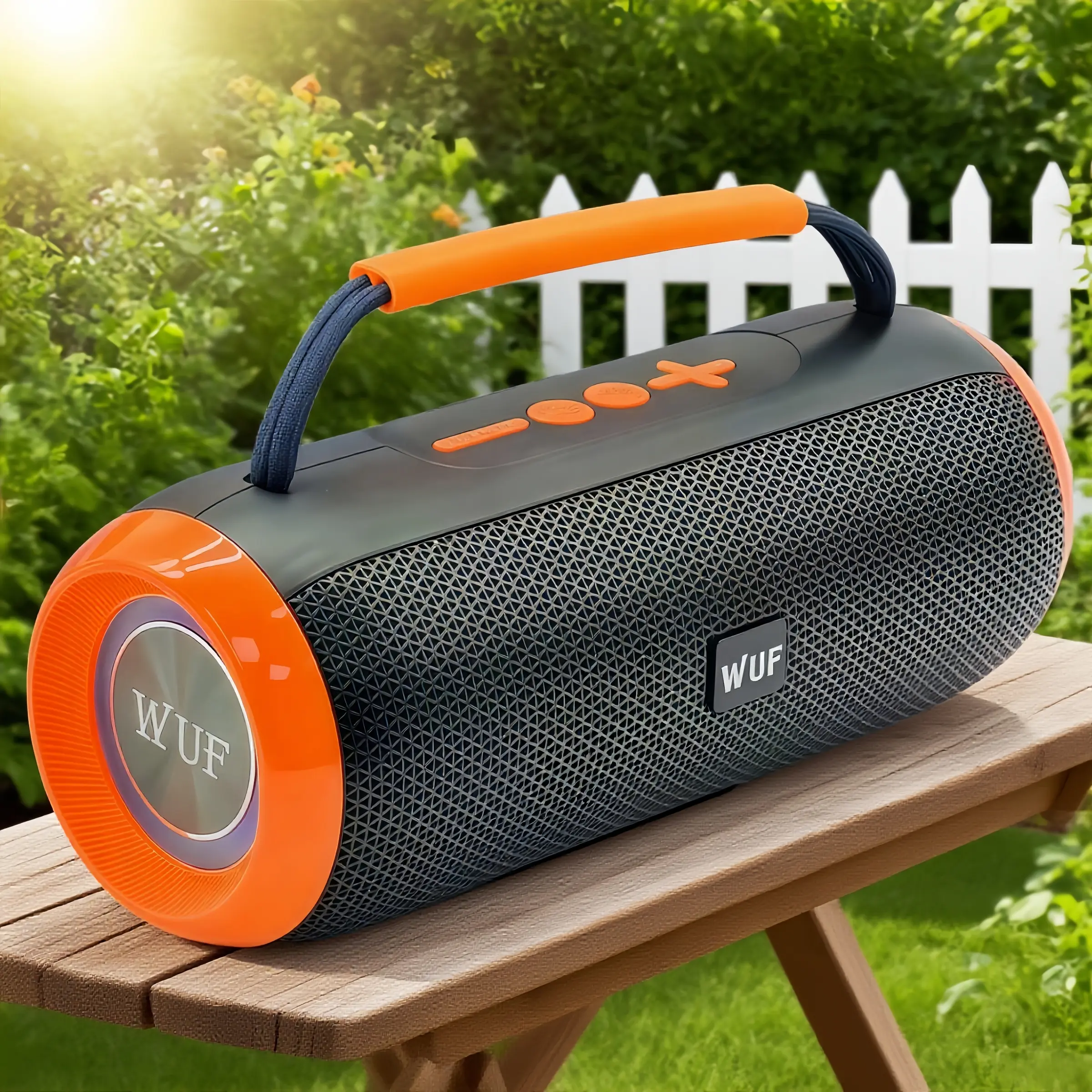 WUF Portable Wireless Speaker - Handheld Bluetooth Speaker with 20W Stereo, Loud Volume & Heavy Bass!​ RGB light effects, supports TF/USB—perfect for home, outdoor, camping, office, cycling, travel, and gift,Take the party with you anywhere!