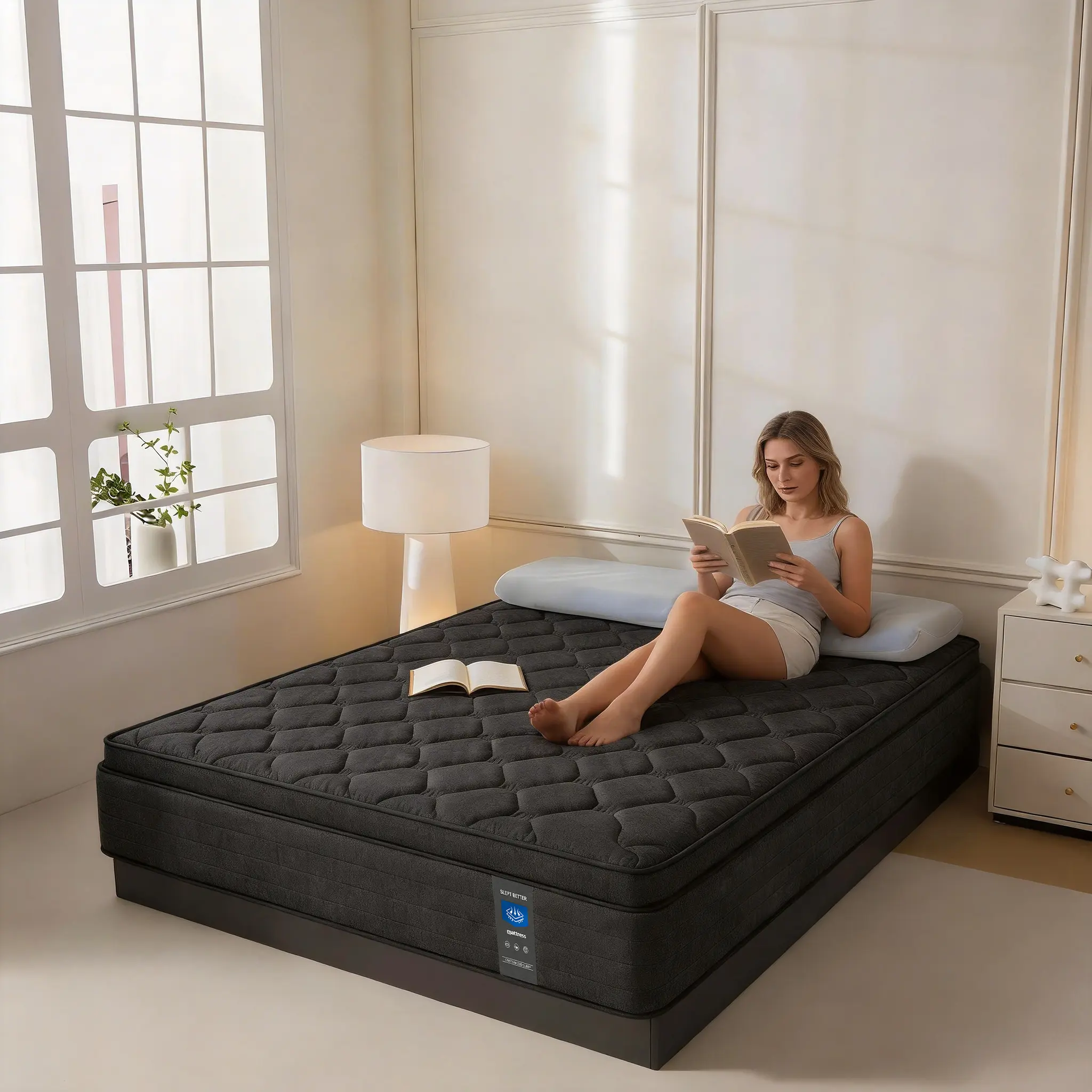 MRH 12 14inch Twin Full Queen King Memory Foam Hybrid Mattress with Ergonomic Individual Springs, Breathable Fabric, Comfort Lumbar Support, Medium Firmness for All Ages