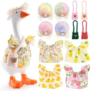 12-Piece Desktop Duck Spring Set, Fun Summer Party Decoration, Includes Cute Print Clothes, Ribbon Hat, Bear Crossbody Bag, for 7-Inch Mini Ducks