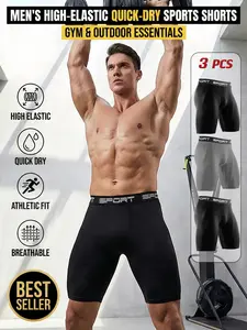 3-Pack Men's Athletic Shorts, Fitness Workout Shorts, Quick Dry Breathable Running Shorts, Polyester Spandex Training Shorts, Solid Colour Shorts for Gym Workouts, Running, Everyday Casual Active Wear, Athleisure Shorts, 2 Black 1 Gray