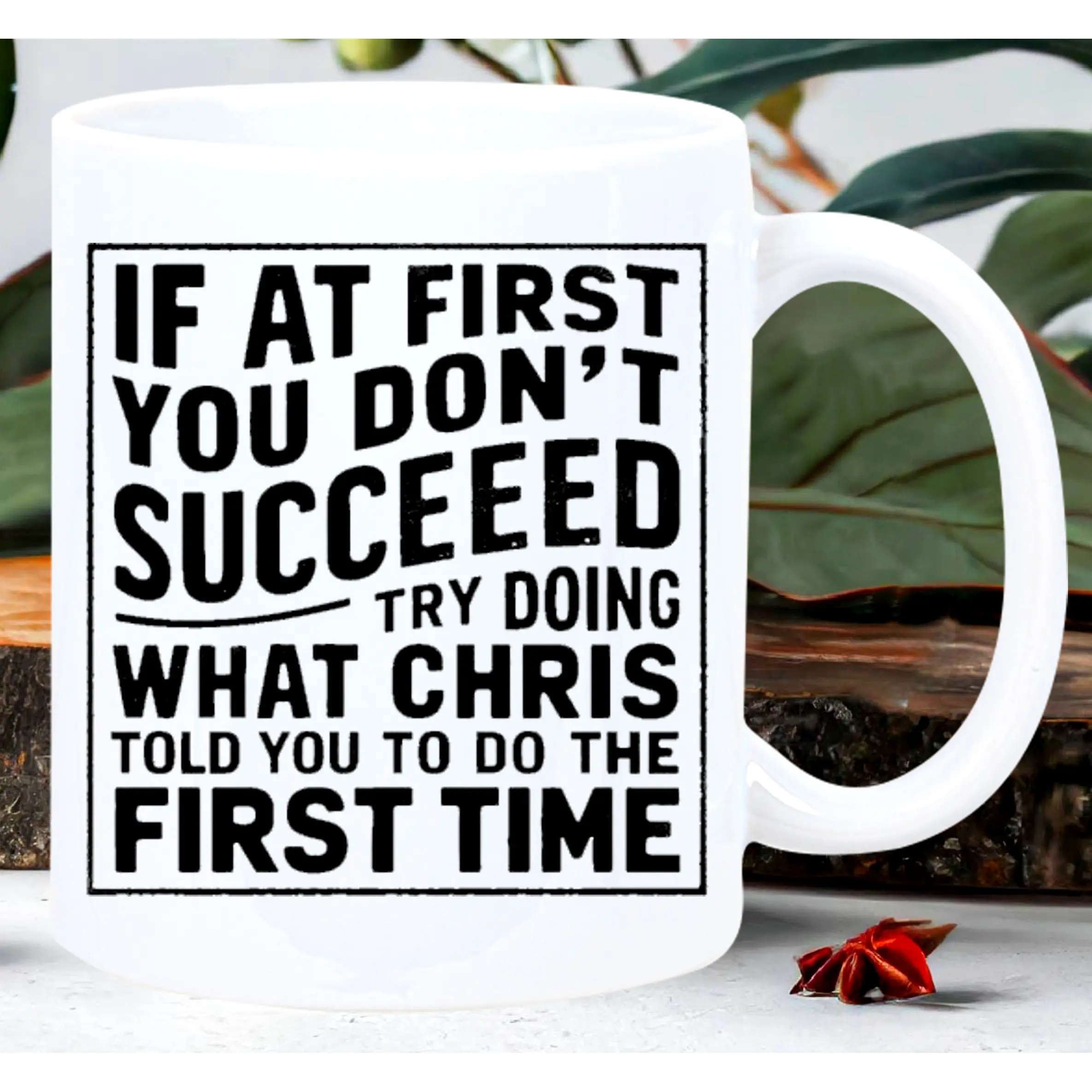 If at First You Don't Succeed" Motivational Ceramic Coffee Mug – Reusable, Insulated, Hand-Wash Only – Perfect Gift for Men & Women – White with Black Text Design, Coffee Bar Accessories