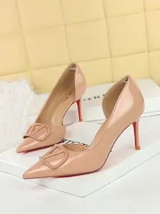 9265-Ak117 Elegant Women's V-Cut Pointed Toe High Heels, Stunning High Gloss Finish, Chic Party Shoes for Any Occasion