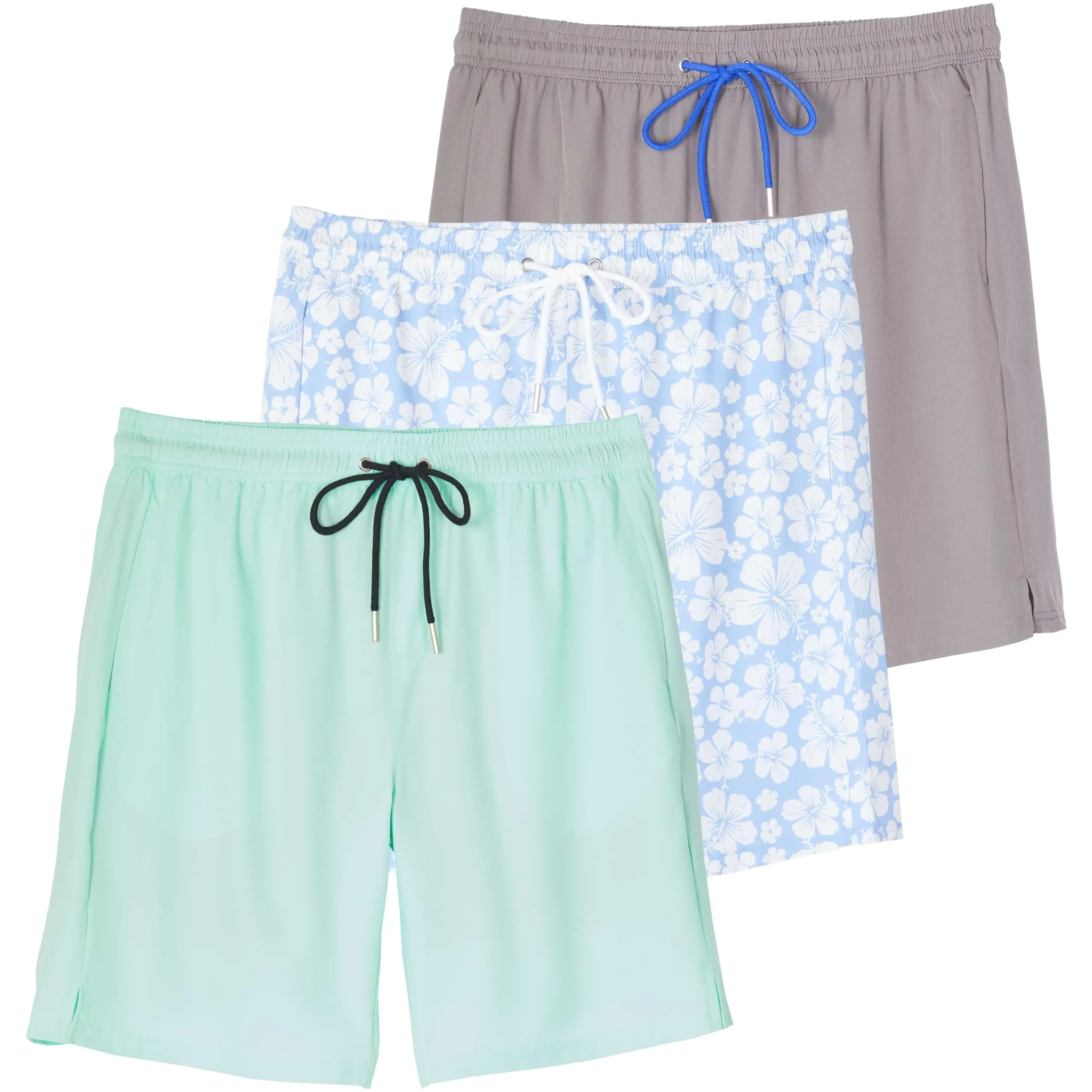 Real Essentials 3 Pack: Men's 9" Inch 2 in 1 Board Shorts with Compression Liner - Bathing Suit with Back Flap Pocket