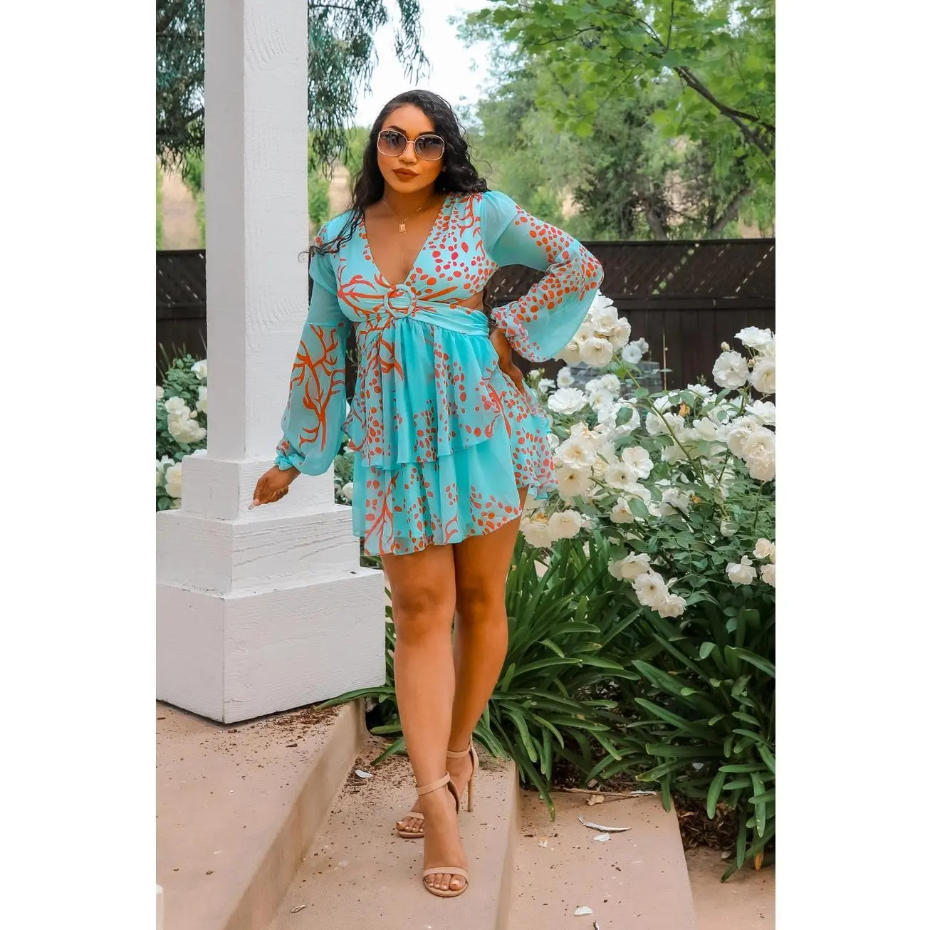 Angel Ruffle Cut-Out Mini Dress