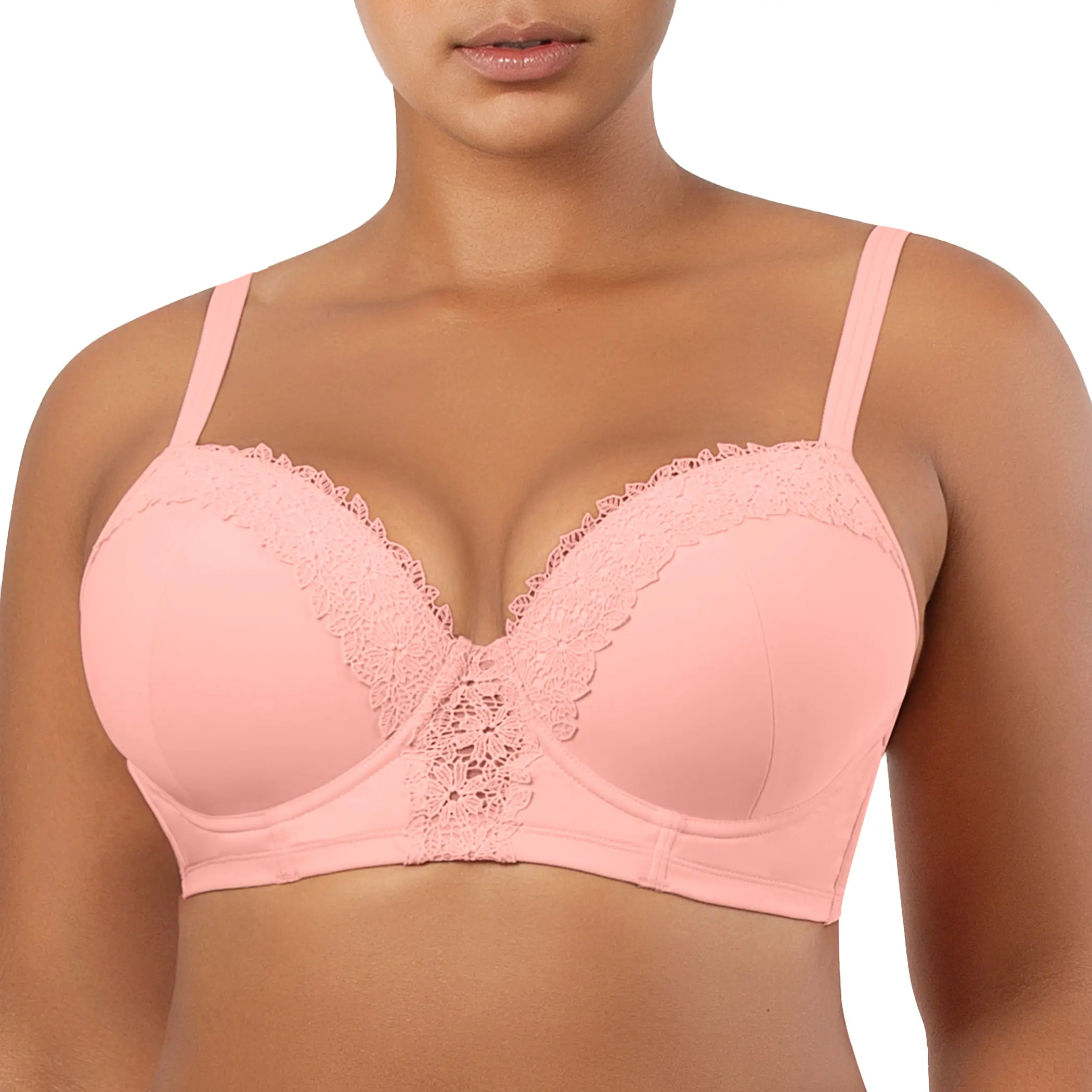 PARFAIT Brigitte S8201 Demi Cup Underwire Balconette Longline Bikini Top with Embroidery Detail Peach Bud Flattering Support & Elegant Design